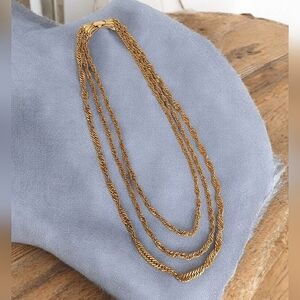 Vintage Gold Tone Triple Strand Twisted Chain Torsade Statement Necklace